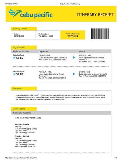 Cebu Pacific Air : Print Itinerary.